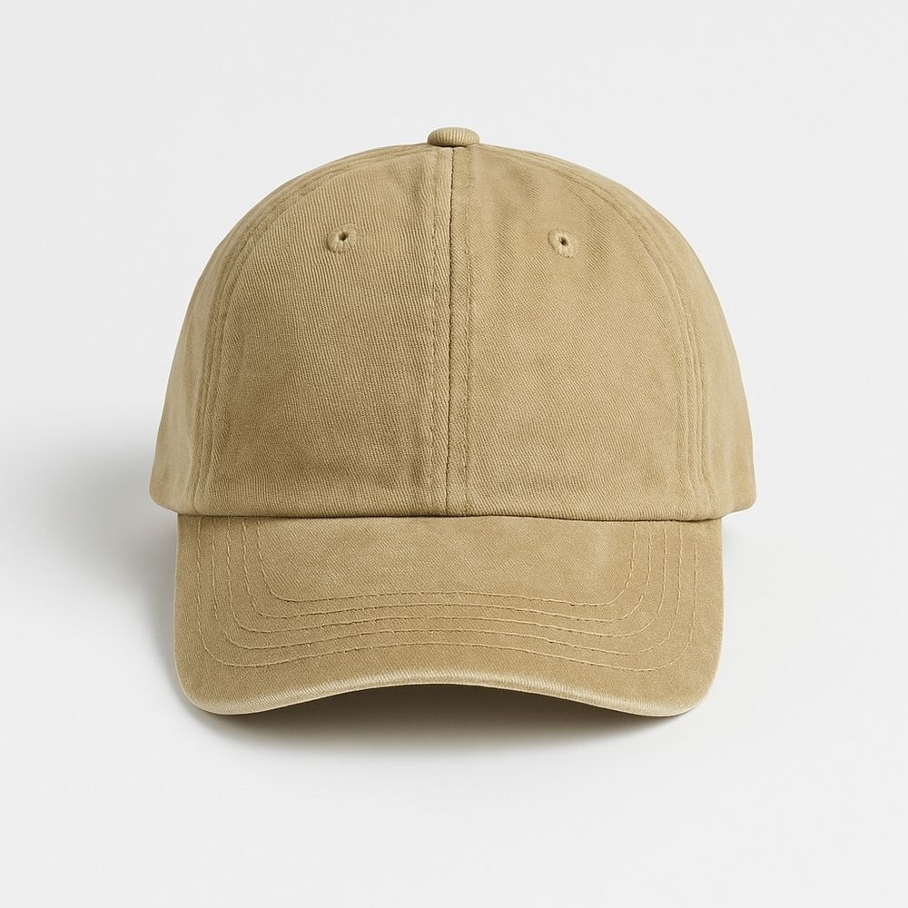 Beige Unstructured Baseball Cap • Washed Khaki Dad Hat • Adjustable Metal Buckle